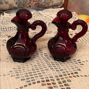 2 Vintage AVON Ruby Red CAPE COD Cruets Decanters